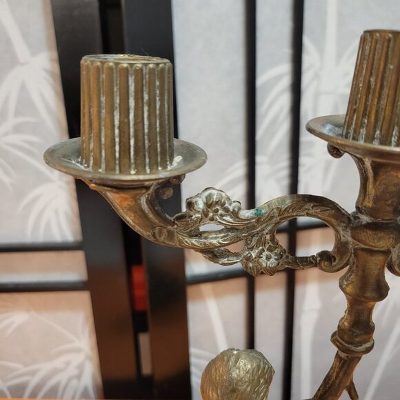Matching Pair of Vintage Brass Cherub Candelabras - Candlestick Holders - Picture 14 of 15